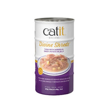 Charger l'image dans la galerie, Garnitures Catit Divine Shreds - Thon avec shirasu et patate douce en gelée - 4 x conserves de 85 gr