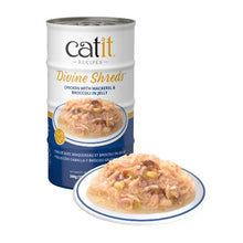 Load image into Gallery viewer, Garnitures Catit Divine Shreds - Poulet avec maquereau et brocoli en gelée - 4 x conserves de 85 gr