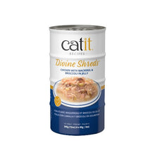 Load image into Gallery viewer, Garnitures Catit Divine Shreds - Poulet avec maquereau et brocoli en gelée - 4 x conserves de 85 gr