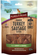 Charger l'image dans la galerie, Tranches de saucisses moelleuses pour chien, Dinde carotte et quinoa, Purely Prime, Emerald Pet - Boutique Le Jardin Des Animaux -Gâterie pour chienBoutique Le Jardin Des AnimauxEMT00632
