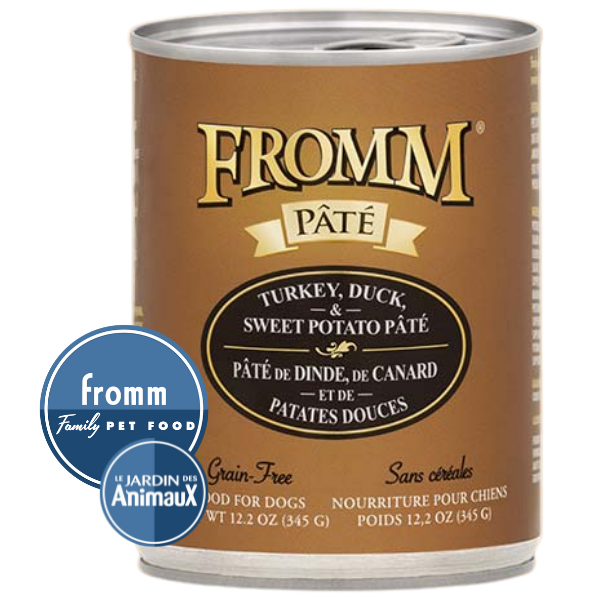 Conserve pour chien FROMM - Caisse de 12- PÂTÉ À LA DINDE, CANARD ET POMME DE TERRE DOUCE Sans Grains