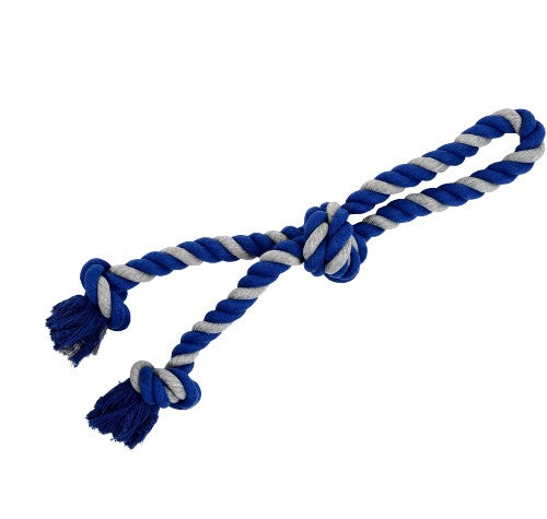Bud'z Jouet de corde pour chien - Double avec 3 nœuds - Large - Gris et bleu