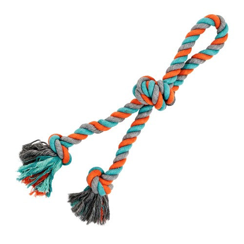 Bud'z Jouet de corde pour chien - Double avec 3 nœuds - Large - Orange et bleu