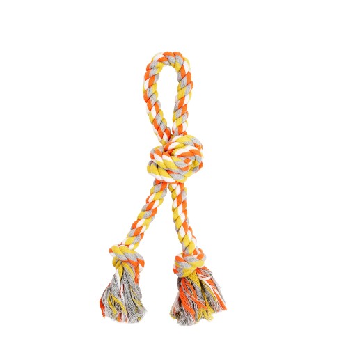 Bud'z Jouet de corde pour chien - Double avec 3 nœuds - Orange et jaune