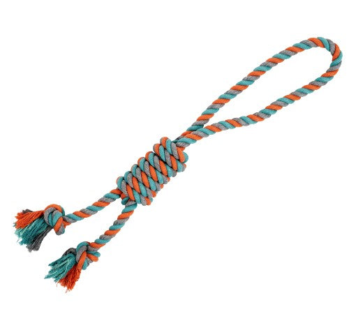Bud'z Jouet de corde pour chien - Double avec boucle et nœud coulant - Orange et bleu