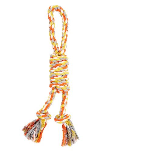 Bud'z Jouet de corde pour chien - Double avec boucle et nœud coulant - Orange et jaune
