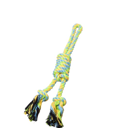 Bud'z Jouet de corde pour chien - Double avec boucle et nœud coulant - Vert et jaune