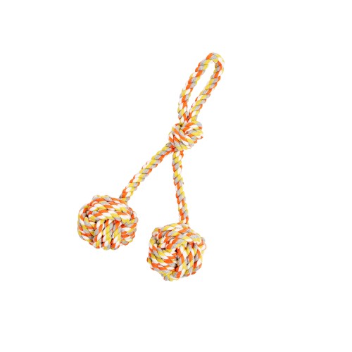 Bud'z Jouet de corde pour chien - Double pomme de touline avec boucle - Orange et jaune