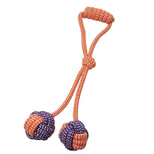 Bud'z Jouet de corde pour chien - Double pomme de touline avec poignée - Orange et mauve