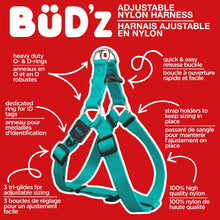 Load image into Gallery viewer, Bud'z Harnais ajustable en nylon pour chien - Turquoise
