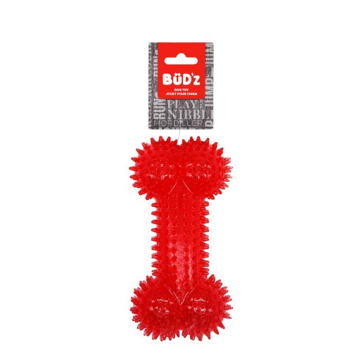 Bud'z Jouet en caoutchouc pour chien - Os à pointes - Rouge