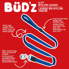 Load image into Gallery viewer, Bud'z Laisse en nylon pour chien - Bleue
