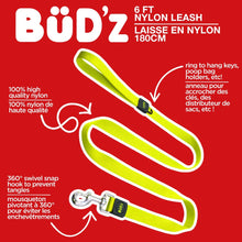 Load image into Gallery viewer, Bud'z Laisse en nylon pour chien - Jaune néon
