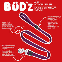 Load image into Gallery viewer, Bud'z Laisse en nylon pour chien - Mauve
