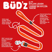 Load image into Gallery viewer, Bud'z Laisse en nylon pour chien - Orange néon
