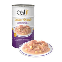 Charger l'image dans la galerie, Garnitures Catit Divine Shreds - Thon avec shirasu et patate douce en gelée - 4 x conserves de 85 gr
