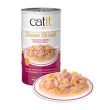 Charger l'image dans la galerie, Garnitures Catit Divine Shreds - Thon avec crevettes et citrouille en gelée - 4 x conserves de 85 gr

