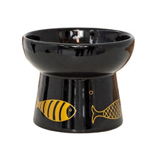 Charger l&#39;image dans la galerie, Dexypaws Bol surélevé en céramique pour chat 7 oz, Noir avec imprimé de poissons dorés
