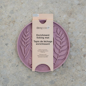 Dexypaws Tapis de léchage stimulant - Forme de cercle et motifs de feuillage - Rose poudré