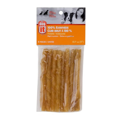 Bâtonnets torsadés Dogit en cuir brut 100%, 12,7 cm (5 po), paquet de 8