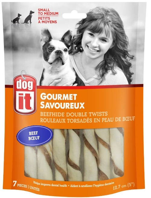 Rouleaux torsadés Dogit en peau de bœuf, saveur de bœuf, 5 pouces, paquet de 7