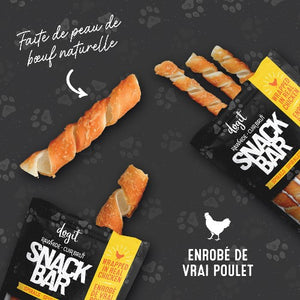 Dogit Gâteries Snack Bar - Spirales de peau de bœuf enrobées de poulet - 12,7 cm - Paquet de 3