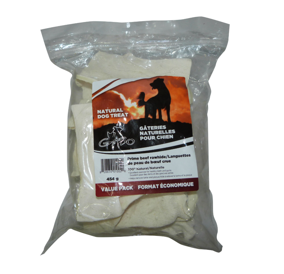 Gabo, Gâteries Pour Chien - Languettes De Peau De Boeuf Blanches 1 Lb
