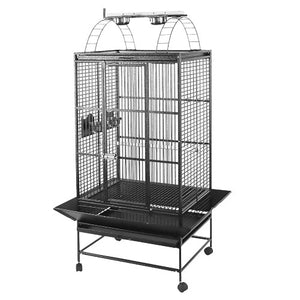 Cage HARI à toit avec aire de jeu pour perroquets, noir et gris argenté antique, L. 76 x l. 61 x H. 178 cm (30 x 24 x 70 po)