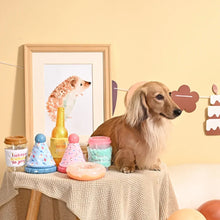 Charger l'image dans la galerie, Hugsmart "Yappy Birthday" Jouet en caoutchouc &amp; tissu craquant pour chien - Beigne d’anniversaire
