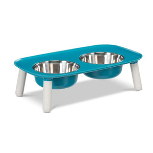 Messy Mutts Bol double surélevé avec pattes ajustables, Bleu