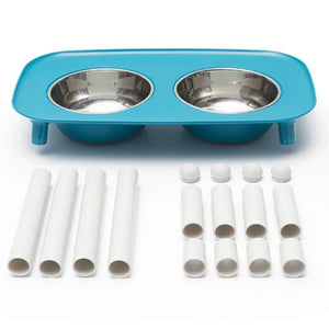 Messy Mutts Bol double surélevé avec pattes ajustables, Bleu