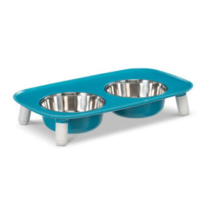Messy Mutts Bol double surélevé avec pattes ajustables, Bleu