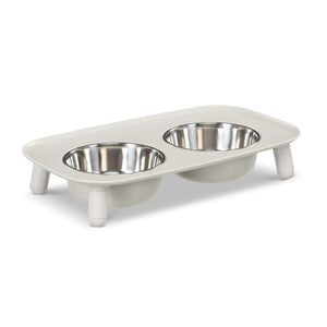 Messy Mutts Bol double surélevé avec pattes ajustables, Gris clair