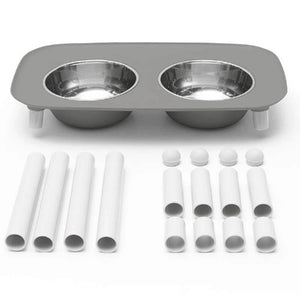Messy Mutts Bol double surélevé avec pattes ajustables, Gris foncé