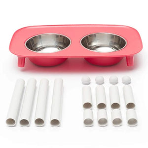 Messy Mutts Bol double surélevé avec pattes ajustables, Rouge