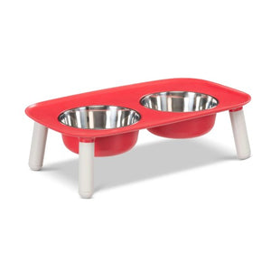 Messy Mutts Bol double surélevé avec pattes ajustables, Rouge