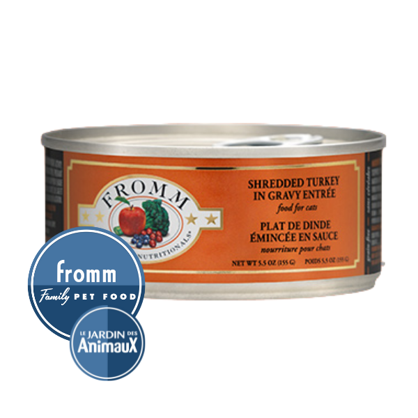 Conserve pour chat Fromm Four Star- Caisse de 12 -Entrée de dinde effilochée en sauce 5.5oz
