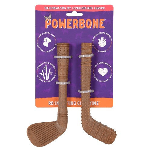 Powerbone Jouet à mâcher pour chien - Nylon & bambou - Duo mini bâtons de golf et de hockey 7 pouces