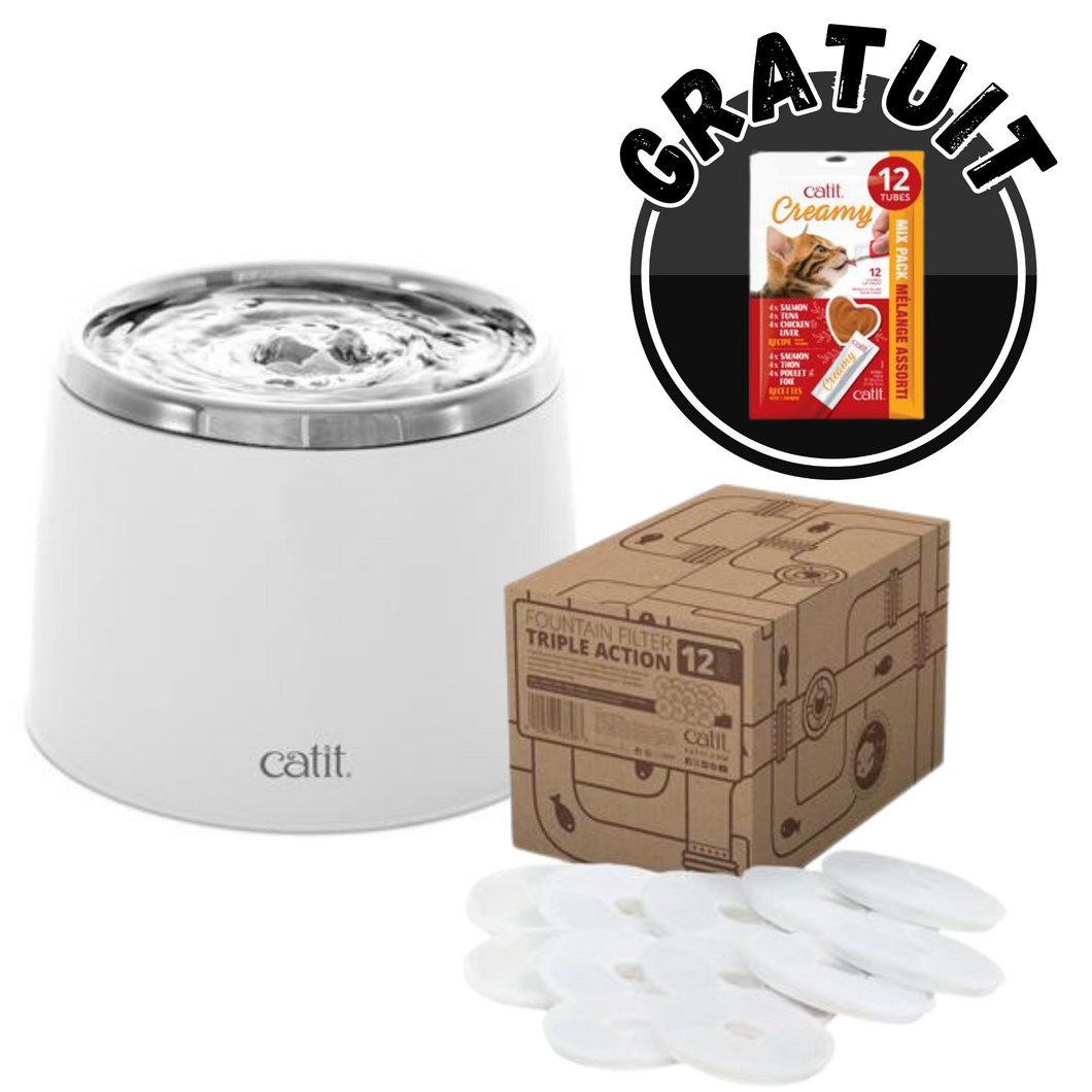 Catit abreuvoir dessus en acier inoxydable 2 litres et 12 filtres supplémentaires + CADEAU
