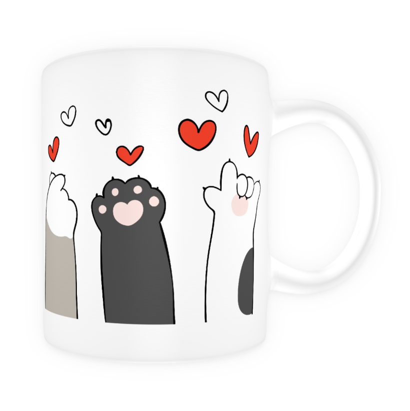 Tasse en céramique-Thème animaux- Pattes de chat coeur