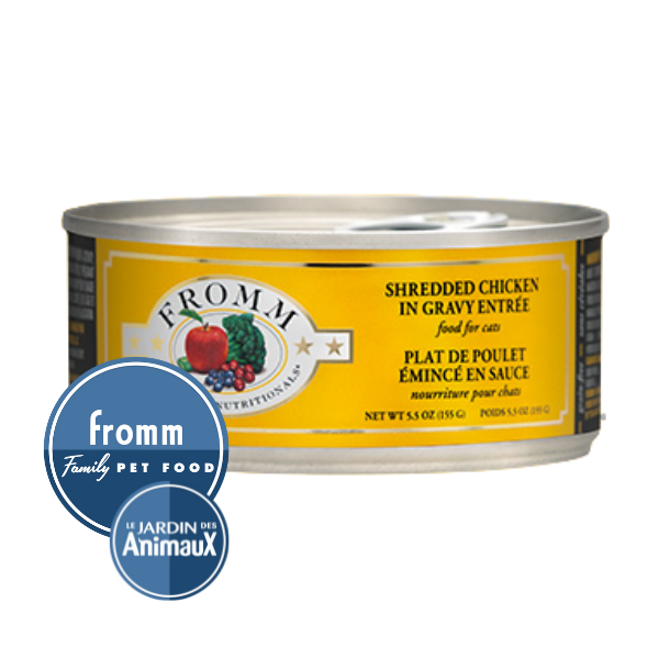 Conserve pour chat Fromm Four Star- Entrée de poulet effilochée en sauce 5.5oz