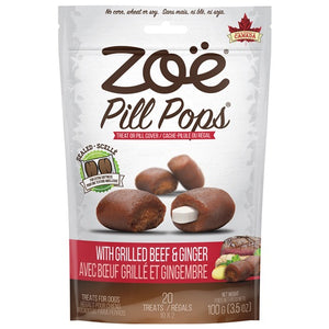 Bouchées pour comprimés Zoë Pill Pops, Bœuf grillé avec gingembre, 100 g (3,5 oz)