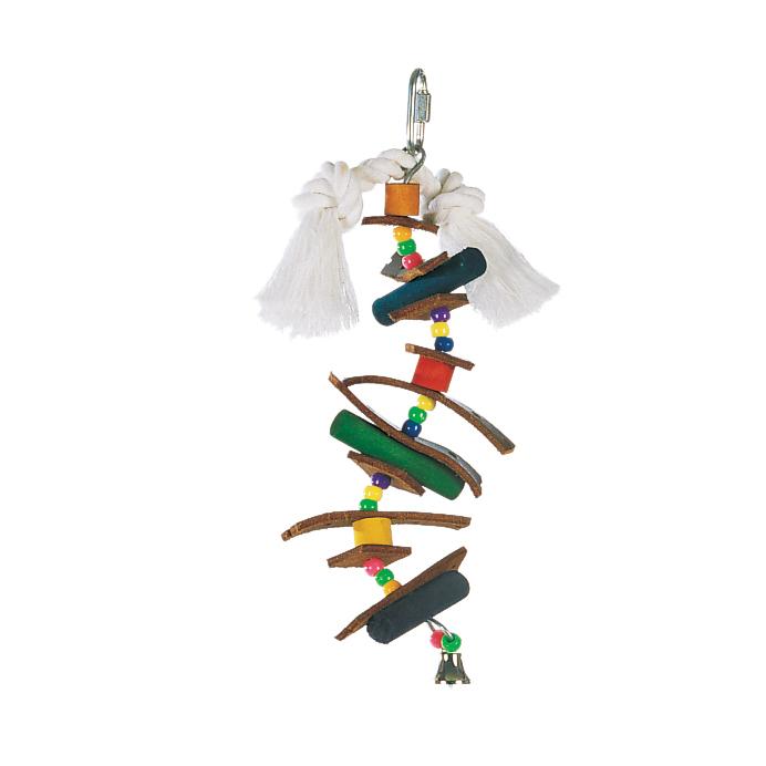 Brochette Junglewood Living World avec chevilles en bois, boules en plastique, bandelettes en cuir et clochette - Boutique Le Jardin Des Animaux -Accessoire pour oiseauxBoutique Le Jardin Des Animaux81158