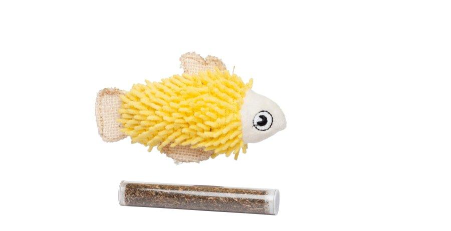 BUD'Z JOUET POUR CHAT - POISSON JAUNE + TUBE D'HERBE À CHAT 4.5