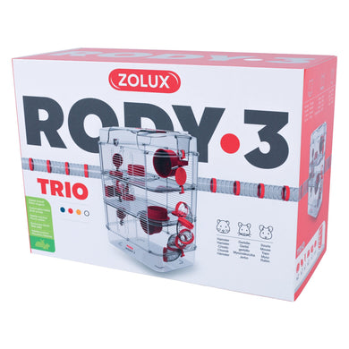 Cage Trio Rody 3 pour hamster, trois étages, rouge, 41 x 27 x 53 cm - Boutique Le Jardin Des Animaux -Habitat pour petit mammifèreBoutique Le Jardin Des AnimauxVP1706