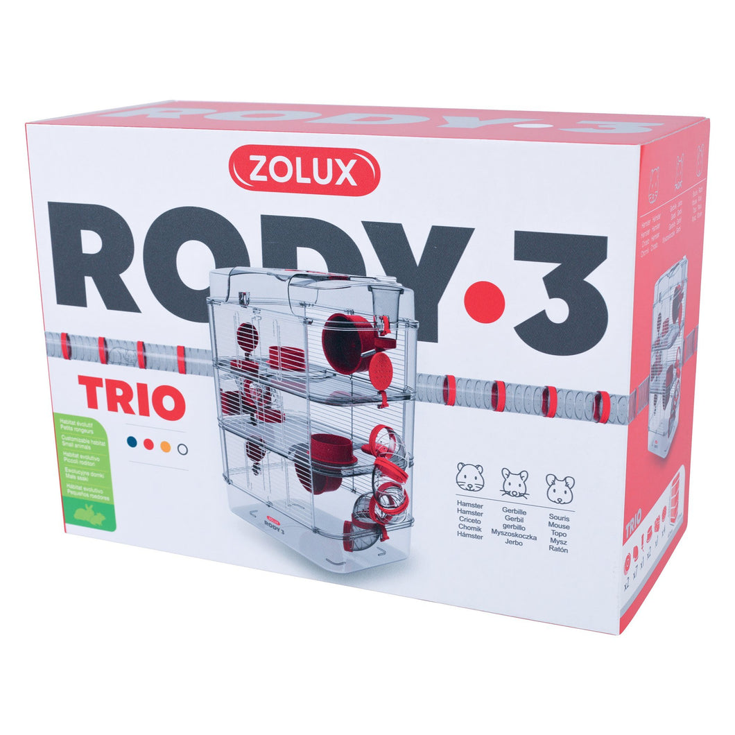 Cage Trio Rody 3 pour hamster, trois étages, rouge, 41 x 27 x 53 cm - Boutique Le Jardin Des Animaux -Habitat pour petit mammifèreBoutique Le Jardin Des AnimauxVP1706