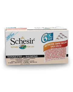 Conserve pour chat Schesir - Thon et saumon paquet de 6 - Boutique Le Jardin Des Animaux -conserve pour chatBoutique Le Jardin Des Animauxc-11250