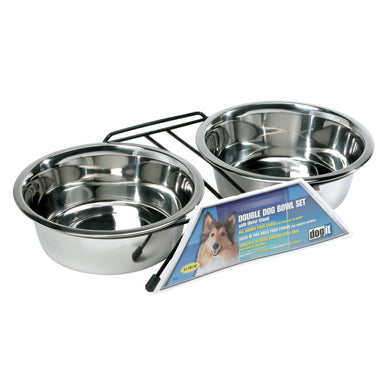 Ensemble de 2 bols Dogit en acier inoxydable, grand, 2 bols de 1,5 L (50 oz liq.) avec support - Boutique Le Jardin Des Animaux -Accessoires de nourrissageBoutique Le Jardin Des Animaux73523