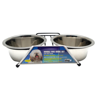 Ensemble de 2 bols Dogit en acier inoxydable, moyen, 2 bols de 750 ml (25 oz liq.) avec support - Boutique Le Jardin Des Animaux -Accessoires de nourrissageBoutique Le Jardin Des Animaux73522
