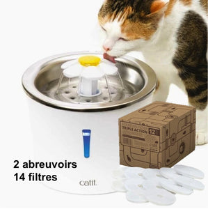 (KIT) 2 Abreuvoirs avec fleur et dessus en acier inoxydable Catit et filtre - Boutique Le Jardin Des Animaux -AbreuvoirBoutique Le Jardin Des Animaux43725 + 43725 + 43748